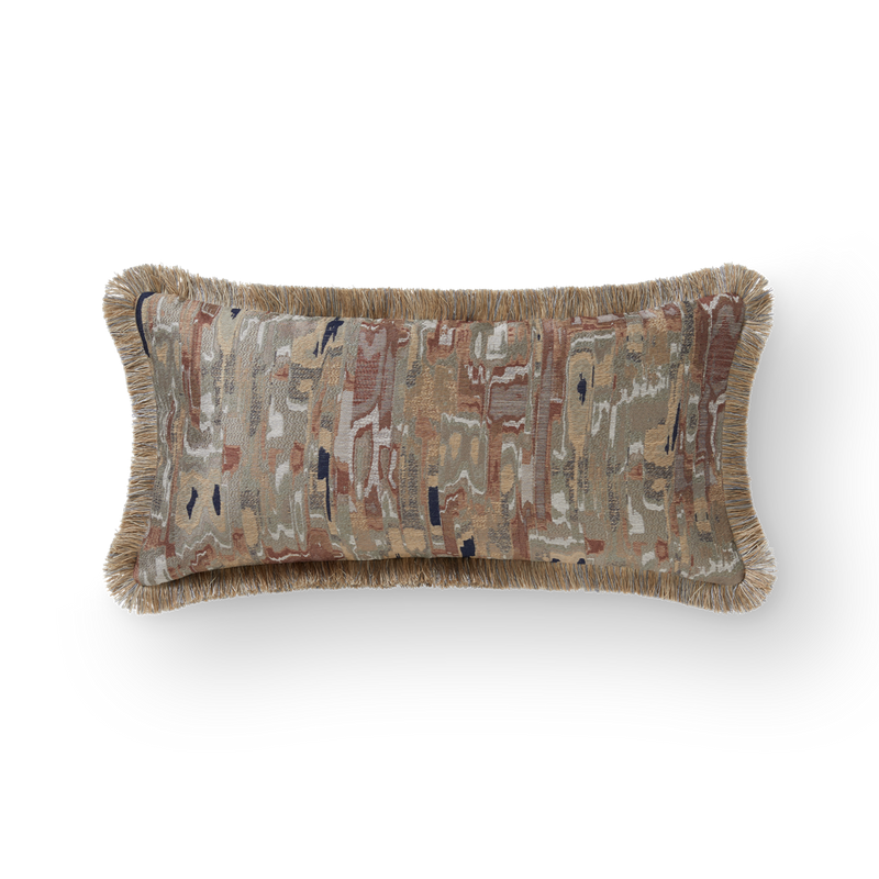 Cascade Metallic Gold Linen Fringe Cushion Cedar