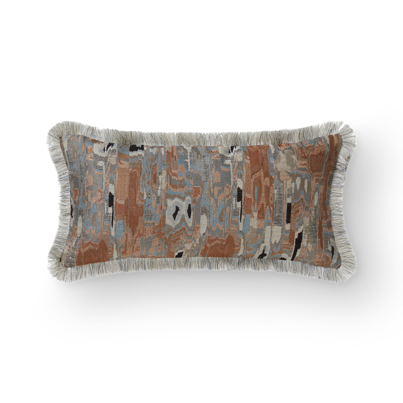 Cascade Metallic Silver Linen Fringe Cushion Clay