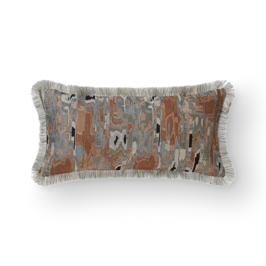 Cascade Metallic Silver Linen Fringe Cushion - Clay, Metallic Silver Linen Fringe (CC0022)