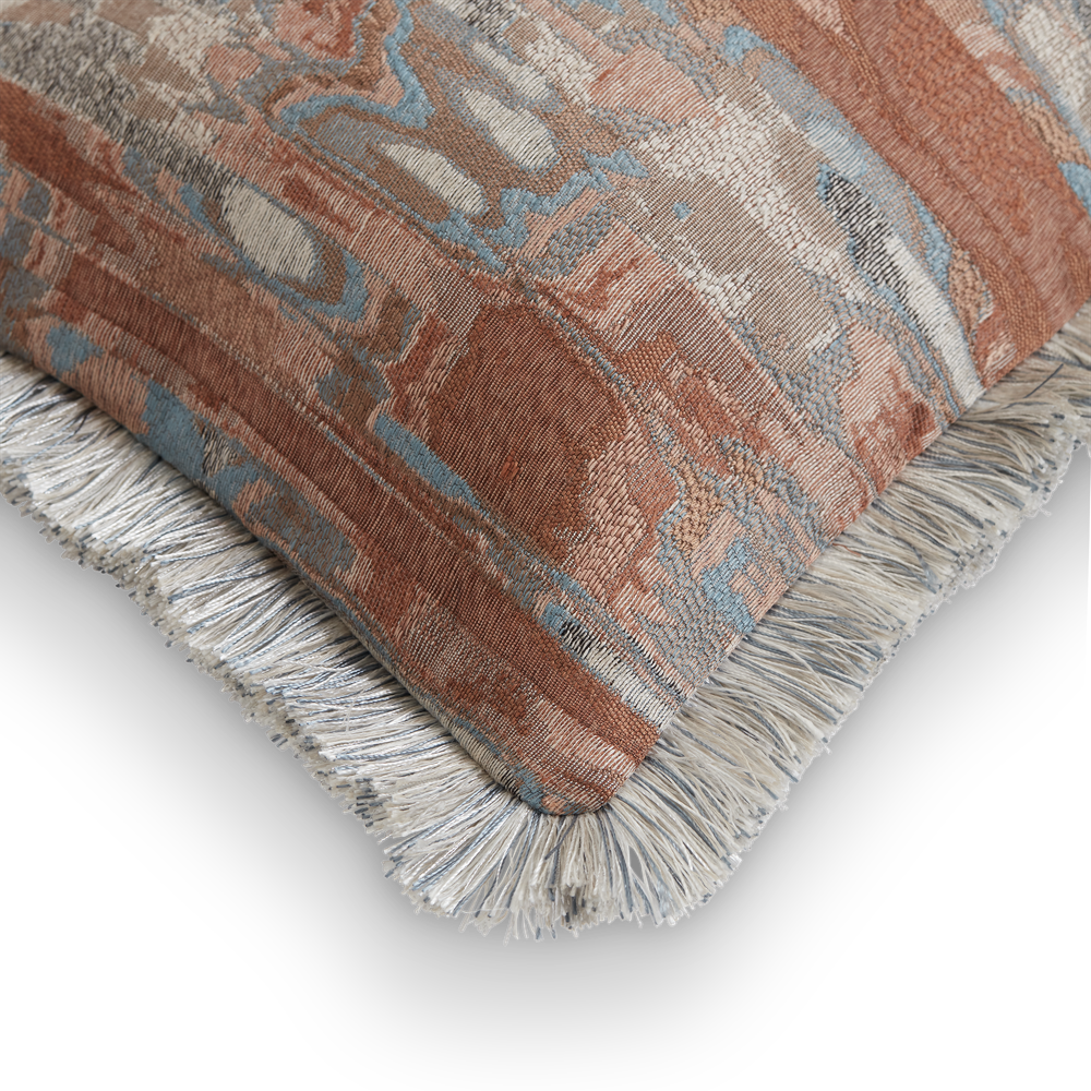 Cascade Metallic Silver Linen Fringe Cushion - Clay, Metallic Silver Linen Fringe (CC0022)