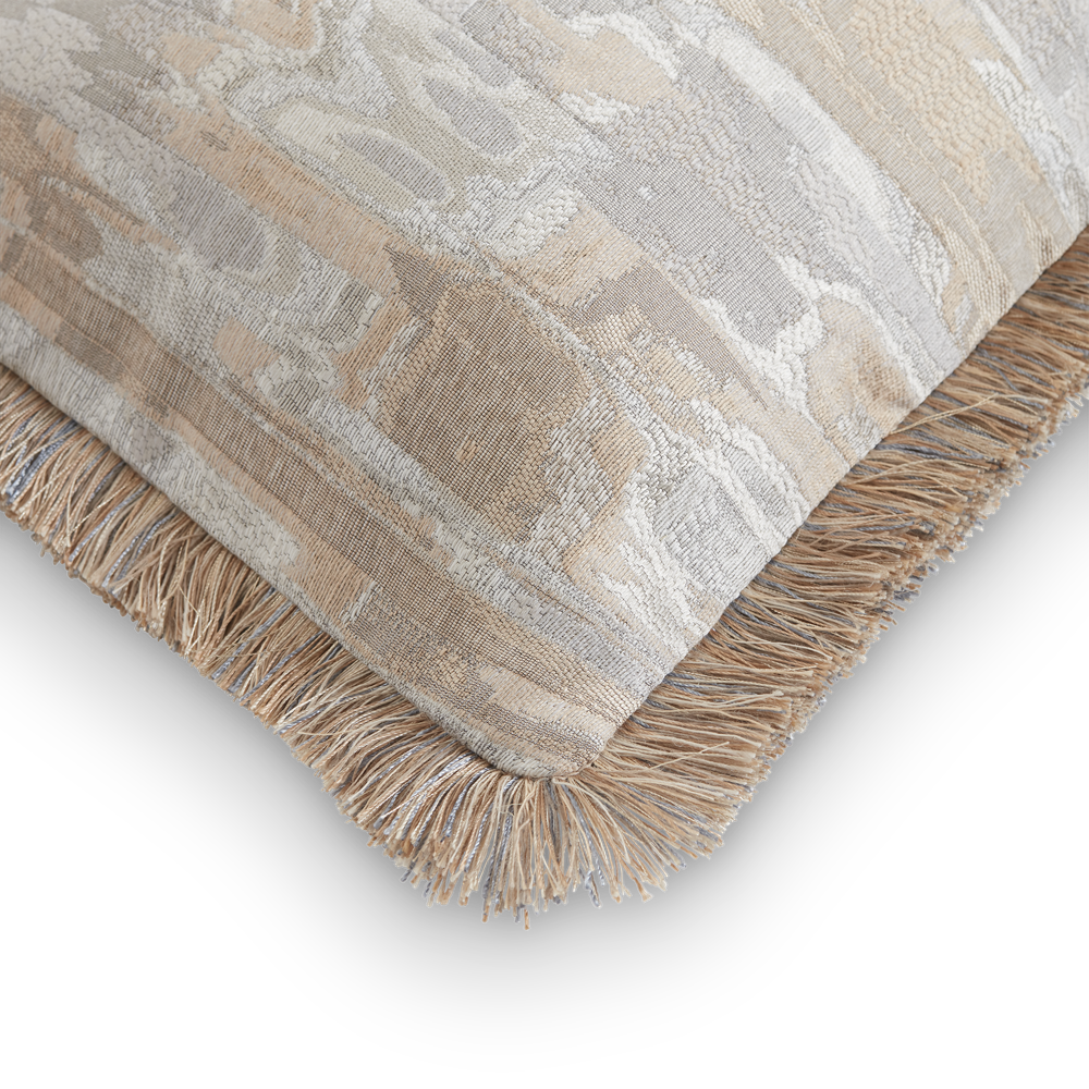 Cascade Cushion - Sand, Metallic Gold Linen Fringe (CC0019)