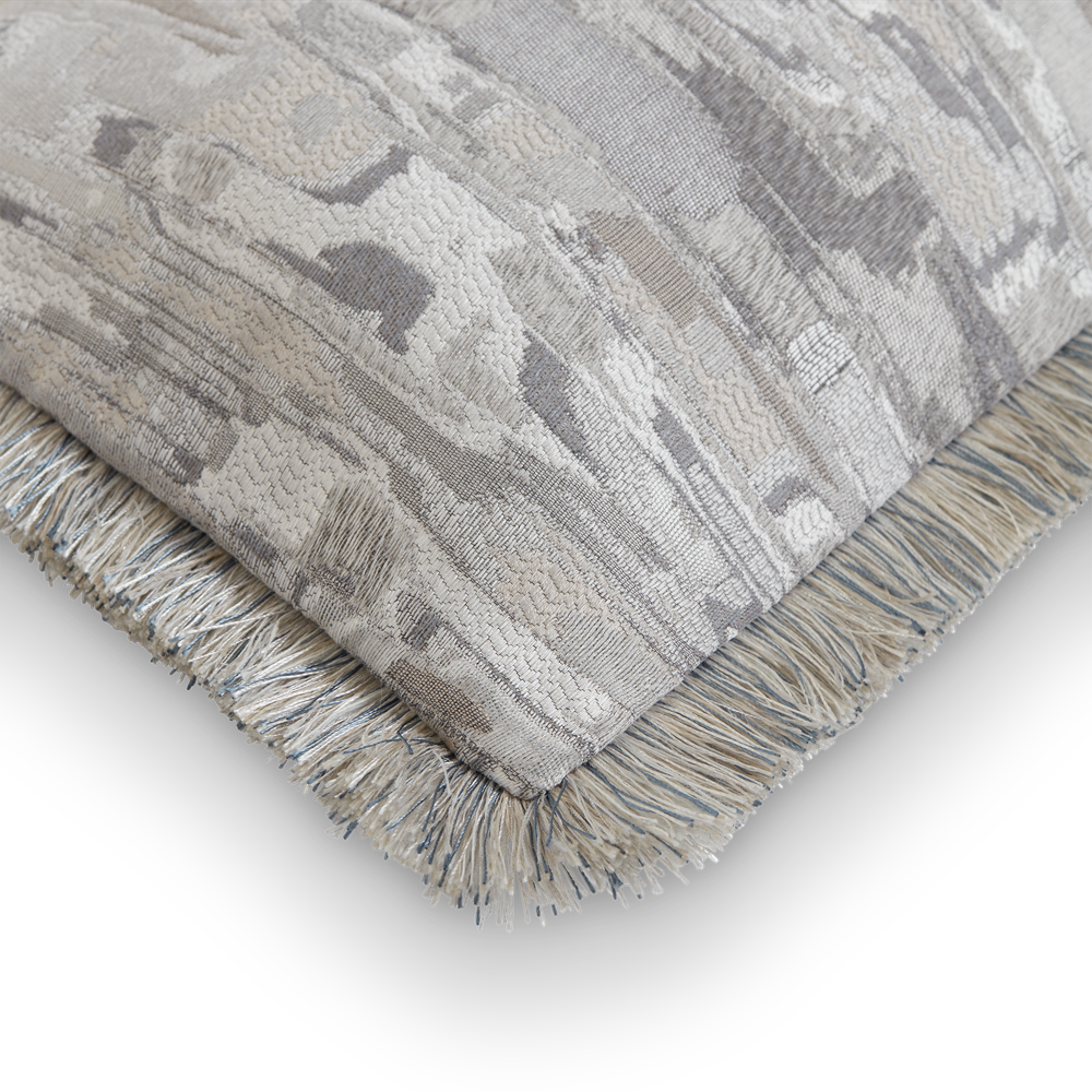 Cascade Metallic Silver Linen Fringe Cushion - Smoke, Metallic Silver Linen Fringe (CC0020)