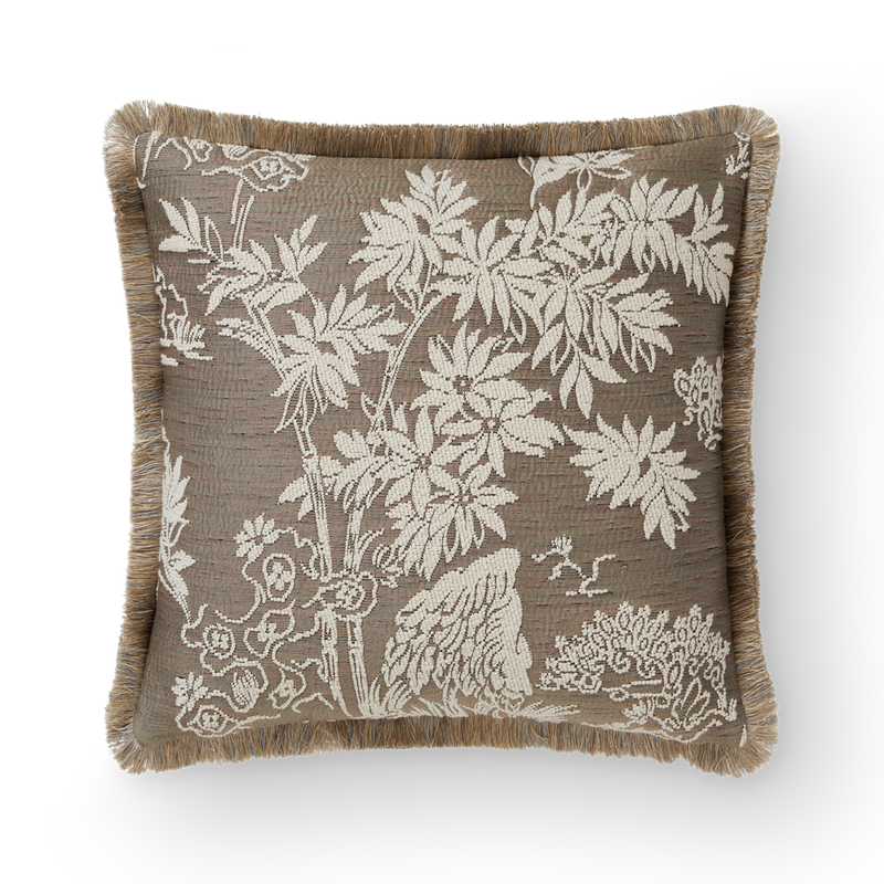 Paradise With Metallic Gold Linen Fringe Cushion - Golden, Metallic Gold Linen Fringe (CC0055)