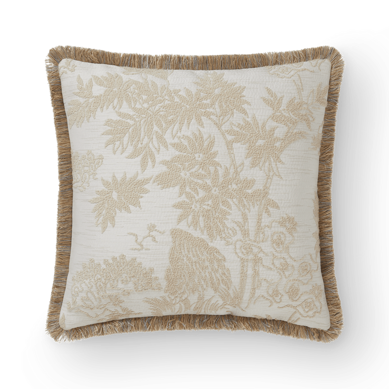 Paradise With Metallic Gold Linen Fringe Cushion Light
