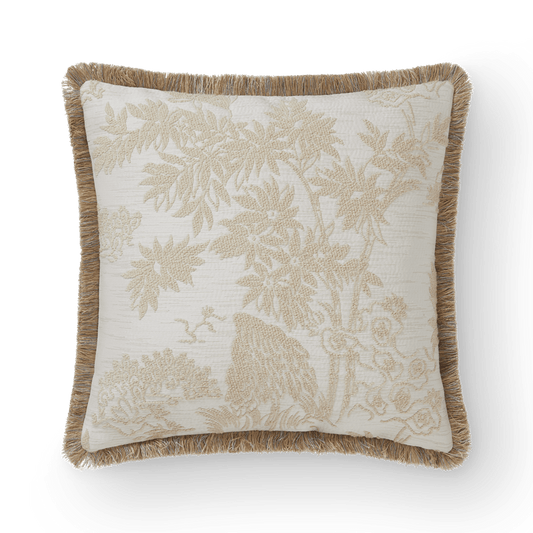 Paradise With Metallic Gold Linen Fringe Cushion - Light, Metallic Gold Linen Fringe (CC0053)