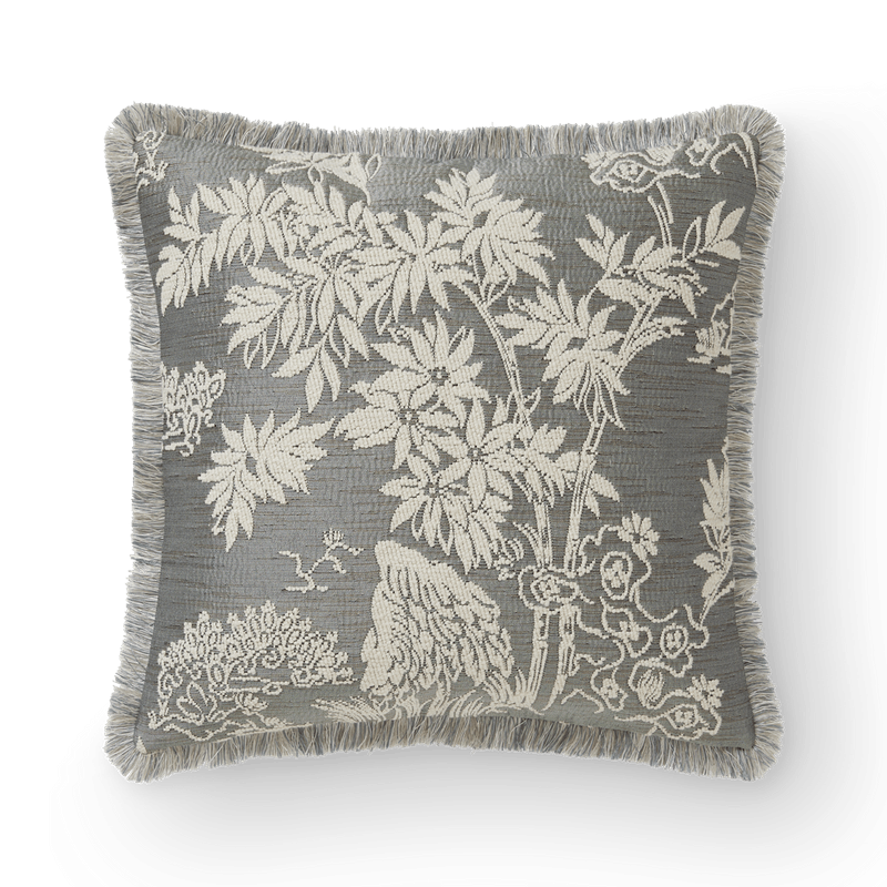 Paradise Metallic Silver Linen Fringe Cushion Moon