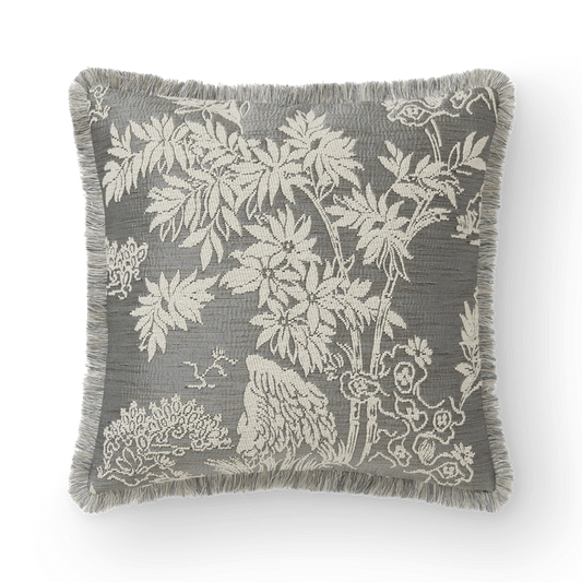 Paradise Metallic Silver Linen Fringe Cushion