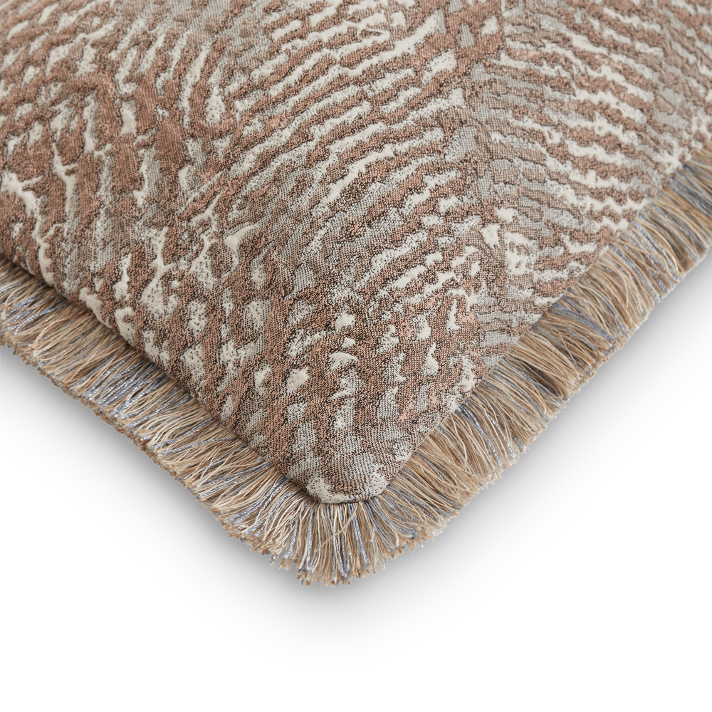 Zaki Metallic Linen Gold Fringe Cushion - Tea Rose, Metallic Linen Gold Fringe (CC0069)